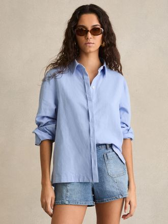 Reiss Womens Blue Cotton Mid-rise Patch Pocket Shorts, Size: 24R