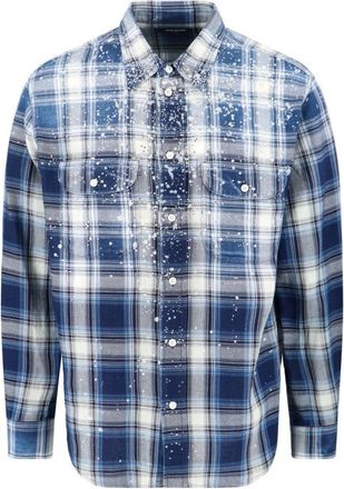 Dsquared2 Vintage Blue Plaid Shirt With Crystal Accents And Classic Collar
