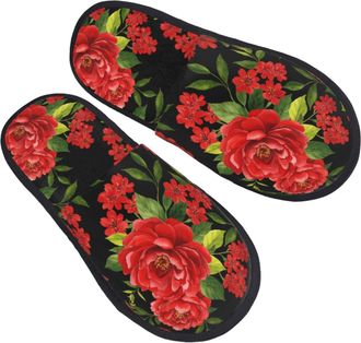 Generic Comfortable Mens Slipper Men Red Flower Hummingbird Mens Slipper Fluffy Womens Slippers for Winter Family Travel L