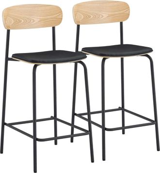 Oviala Juego de 2 sillas bar negros madera y metal acabado imitaci&oacute;n cuero