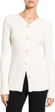 Theory Rib Merino Wool Open Back Cardigan in White at Nordstrom, Size Petite
