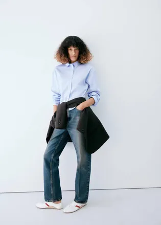 Mango Camicia crop righe celeste - Donna - S - MANGO