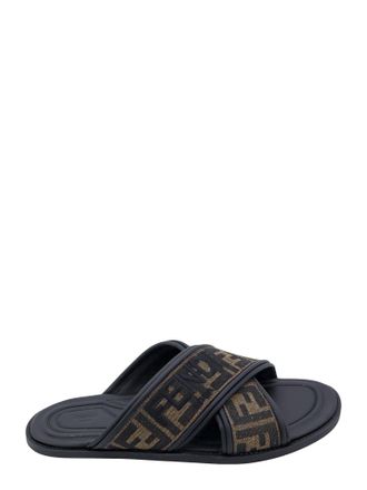 Fendi Ff Jacquard Fabric Sandals With Embroidered Logo