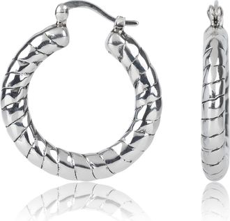 MAX + STONE 925 Sterling Silver Round Chunky Hoop Earrings