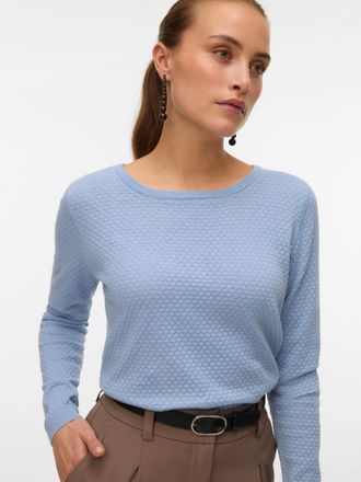 Vero Moda Rundhalspullover VERO MODA VMCARE STRUCTURE LS O-NECK BLOU NOOS, Damen, Gr. M, brunnera blau, Strick, Obermaterial: 100% Baumwolle, Strukturmuster, un