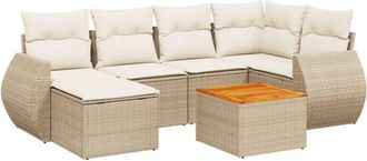 vidaXL Vidaxl - Set Sof&aacute;s De Jard&iacute;n 7 Piezas Y Cojines Rat&aacute;n Sint&eacute;tico Beige