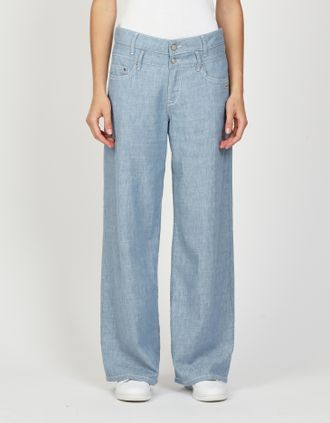 Gang Leinenhose GANG 94CARA, Damen, Gr. 27, N-Gr, blau (ice blau), Web, Obermaterial: 85% Baumwolle, 15% Leinen, meliert, weit lang, Hosen Leinenhose, mit 