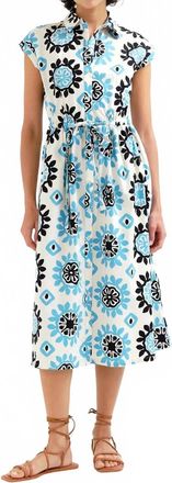 Compa&ntilde;&iacute;afant&aacute;stica Lapel Collar Midi Dress In Waterfall Flowers Blue