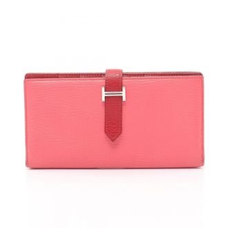 Herm&egrave;s Pink Red Color Rouge Casaque Chevre Leather Leather Long Wallet (Bi-Fold) (Pre-Owned)