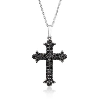 Ross-Simons Black Diamond Cross Pendant Necklace in Sterling Silver