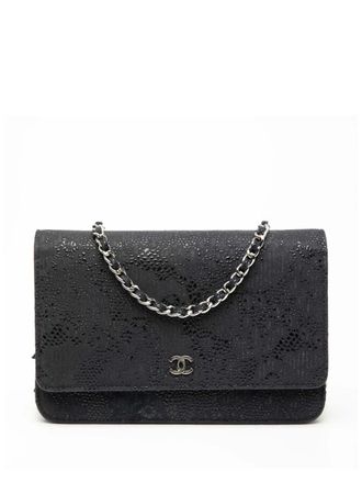 Chanel 2013-2014 CC Lace Overlay Goatskin Wallet On Chain crossbody bag - Blue