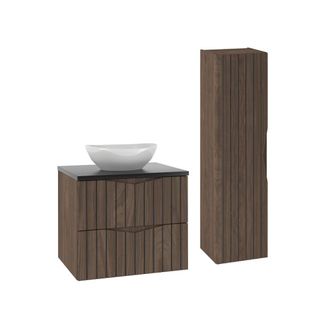 Petits Meubles Set de muebles con lavabo y columna estratificado marr&oacute;n negro