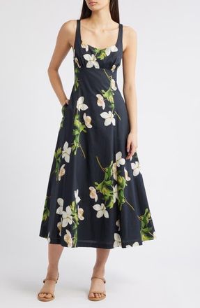 Julia Jordan Floral Square Neck Cotton Dress in Blm at Nordstrom, Size 10