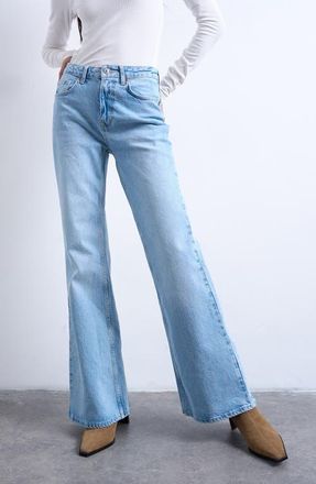 Topshop Pippa High Waist Flare Leg Jeans in Light Blue at Nordstrom, Size 25