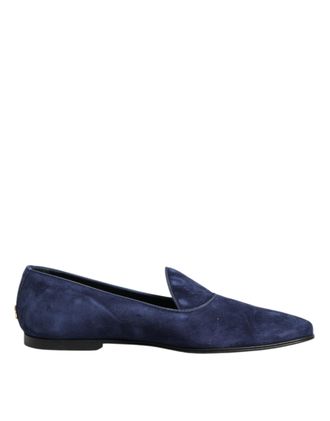 Dolce & Gabbana Blue Velvet DG Logo Loafers Formal Mens Shoes