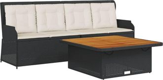 vidaXL Set De Sof&aacute;s De Jard&iacute;n Con Cojines 3 Pzas Rat&aacute;n Sint&eacute;tico Negro Vidaxl