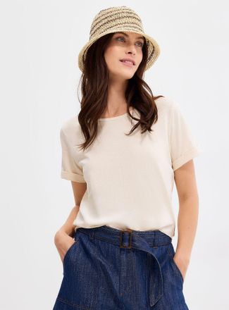 Contemporaine Womens Cuffed-sleeve organic cotton T-shirt