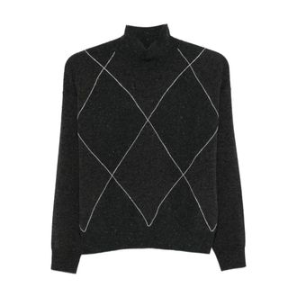 PESERICO Peserico, Turtlenecks, female, Black, Size: M Cashmere, Silk and Wool Jumper with Diamond Detailing