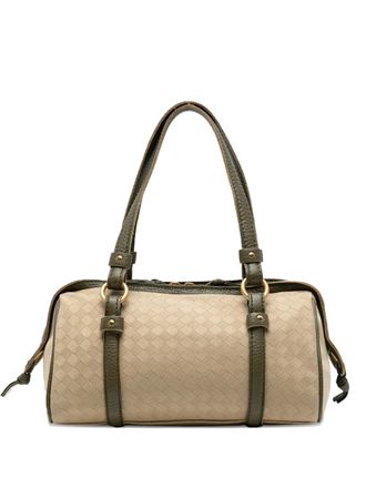 Bottega Veneta 2000-2007 Leather Trimmed Satin Intrecciato boston bag - women - Satin/Leather - One Size - Brown
