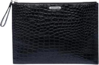 Saint Laurent Pre-owned Embossed Leather Clutch - Dames - Vintage Clutch - Zwart - ONE Size - Leer - Vintage