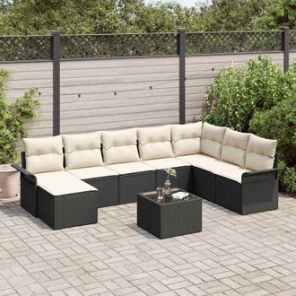 vidaXL Conjunto De Sof&aacute; De Jard&iacute;n Con Coj&iacute;n 9 Pcs Negro Polirat&aacute;n Vidaxl