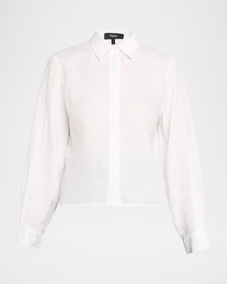 Theory Button-Front Linen Shirt