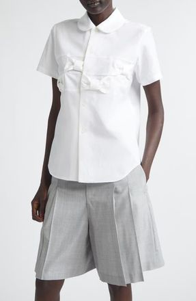 Comme Des Gar&ccedil;ons Bow Detail Cotton Broadcloth Button-Up Shirt in White at Nordstrom, Size X-Small