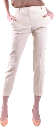 Pinko Linnenmix Broek met Rits- en Knoopsluiting - Dames - Vrijetijds broeken - Beige - XS - Linnen - Broeken