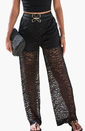 Lascana Lace Overlay Pants in Black at Nordstrom, Size 12 X 28