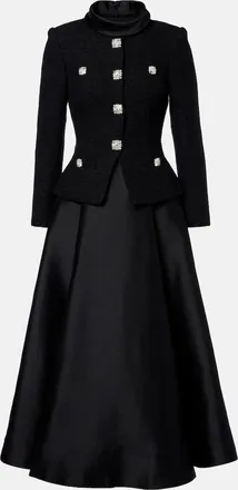 Self Portrait Abito midi in taffet&agrave; e boucl&eacute;