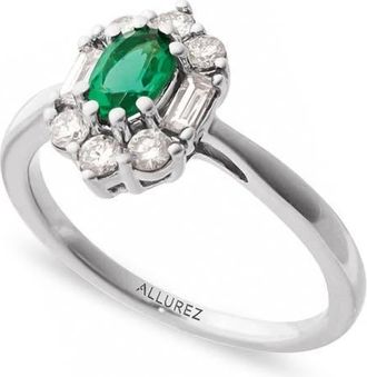 Allurez Oval Lab Emerald & Diamond Halo Ring 14K 0.95ct in Emerald/white Gold at Nordstrom, Size 8.5