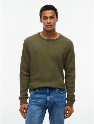 Tommy Hilfiger Mens Long-Sleeve Waffle-Knit T-Shirt - Huntsman Green - XXL