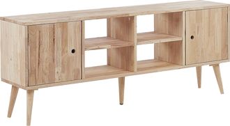 Beliani Mueble Tv De Madera De Caucho Clara 2 Puertas Almacenaje Estante Retro Escandinavo Sala De Estar Chandler