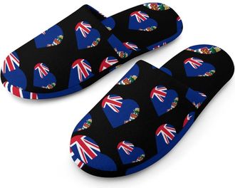 Generic Flag of The Cayman Islands Heart Flannel Mens Slip-on Slippers Winter Warm House Shoes with Rubber Sole for Home Hotel