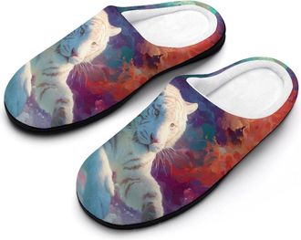 Generic Fantasy Tiger Colorful Ripples Slippers Men Winter Warm Cotton Anti-Slip Indoor Slip-Ons House Shoes