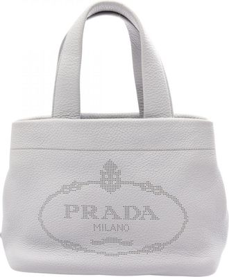 Prada Blue Leather Handbag Tote Bag (Pre-Owned)