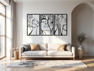 OEM Decoraci&oacute;n De Pared De Madera rostros De Mujer + Cuadro Adicional Rostros De Mujer 178 X 98 Cm + Cuadro Adicional