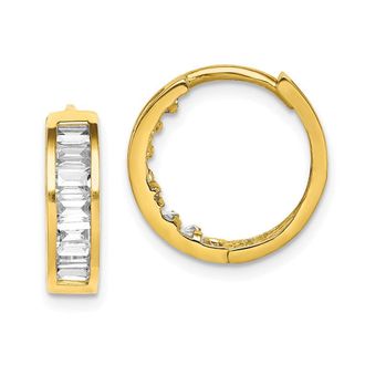 Diamond2Deal 10K Yellow Gold Cubic Zirconia Fancy Hinged Hoop Earrings
