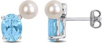 Delmar 5.5-6mm Cultured Freshwater Pearl & Sky Blue Topaz Stud Earrings at Nordstrom Rack