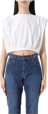 Pinko Pinko, Tops, Dames, Wit, M, Katoen, Schoudervulling Cropped Top Rode Sweater