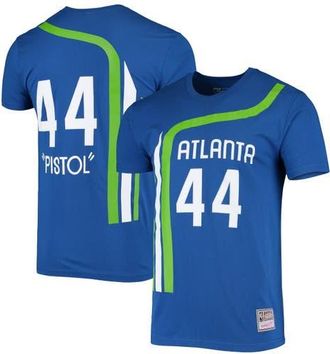 Mitchell & Ness Mens Mitchell & Ness Pete Maravich Blue Atlanta Hawks Hardwood Classics Stitch Name & Number T-Shirt at Nordstrom, Size Medium