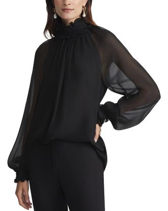 Lafayette 148 New York Hand-Smocked Ruffle Collar Blouse