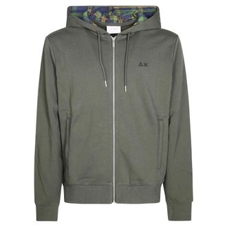 Sun 68 Hoodies & sweatvesten, Heren, Groen, XL, Katoen, Hoodie Zip met Contrast Stof