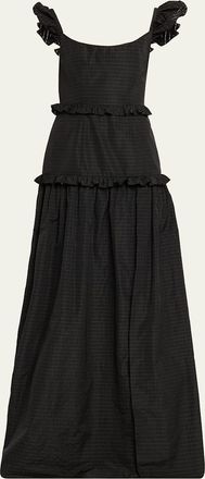 Markarian Arabella Ruffle Sleeveless Check Jacquard Gown