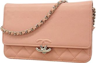 Chanel Pink Leather Chain/Shoulder Wallet (Pre-Owned)
