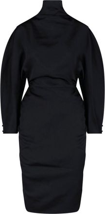 Khaite High-Neck Satin Mini Dress With Fitted Waist