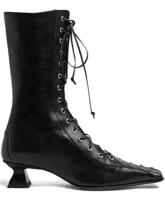 Miista 35mm Emile lace-up heel boots - women - Calf Leather/Calf Leather/Rubber - 38 - Black