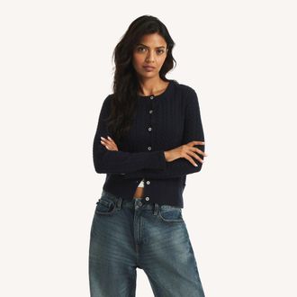 Nautica Womens Cable-Knit Cardigan