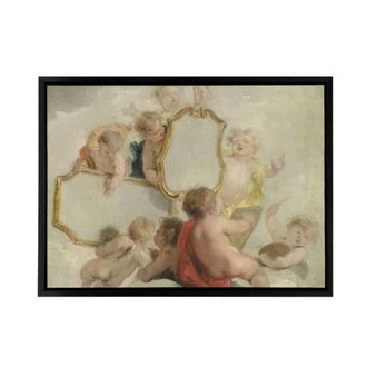 Artery8 Jacob De Wit Putti With Mirrors Framed Canvas Wall Art Print in Grey | Size: W24 x H32