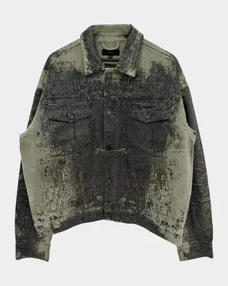 Purple Men & apos;s Trompe L Oeil Crystal Denim Jacket